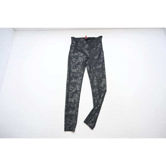 Spanx Leggings Pull On Pants Fitted High Waist Stretch Black Camo Womens Large - Picture 1 of 5